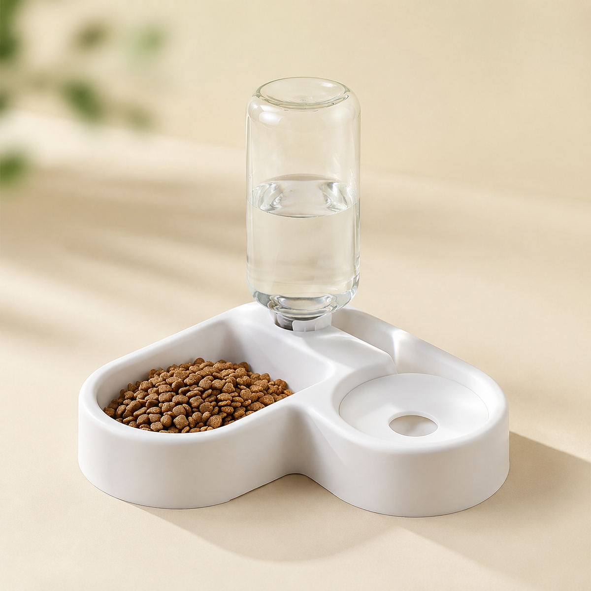 White 2-in-1 automatic food and water bowl for cats and small dogs