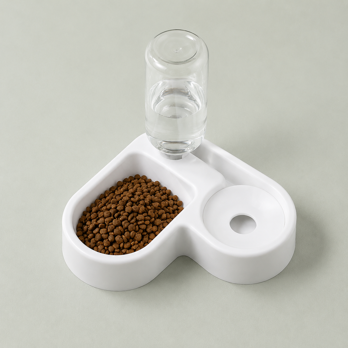 Top view of the white 2-in-1 cat and small dog food and water bowl