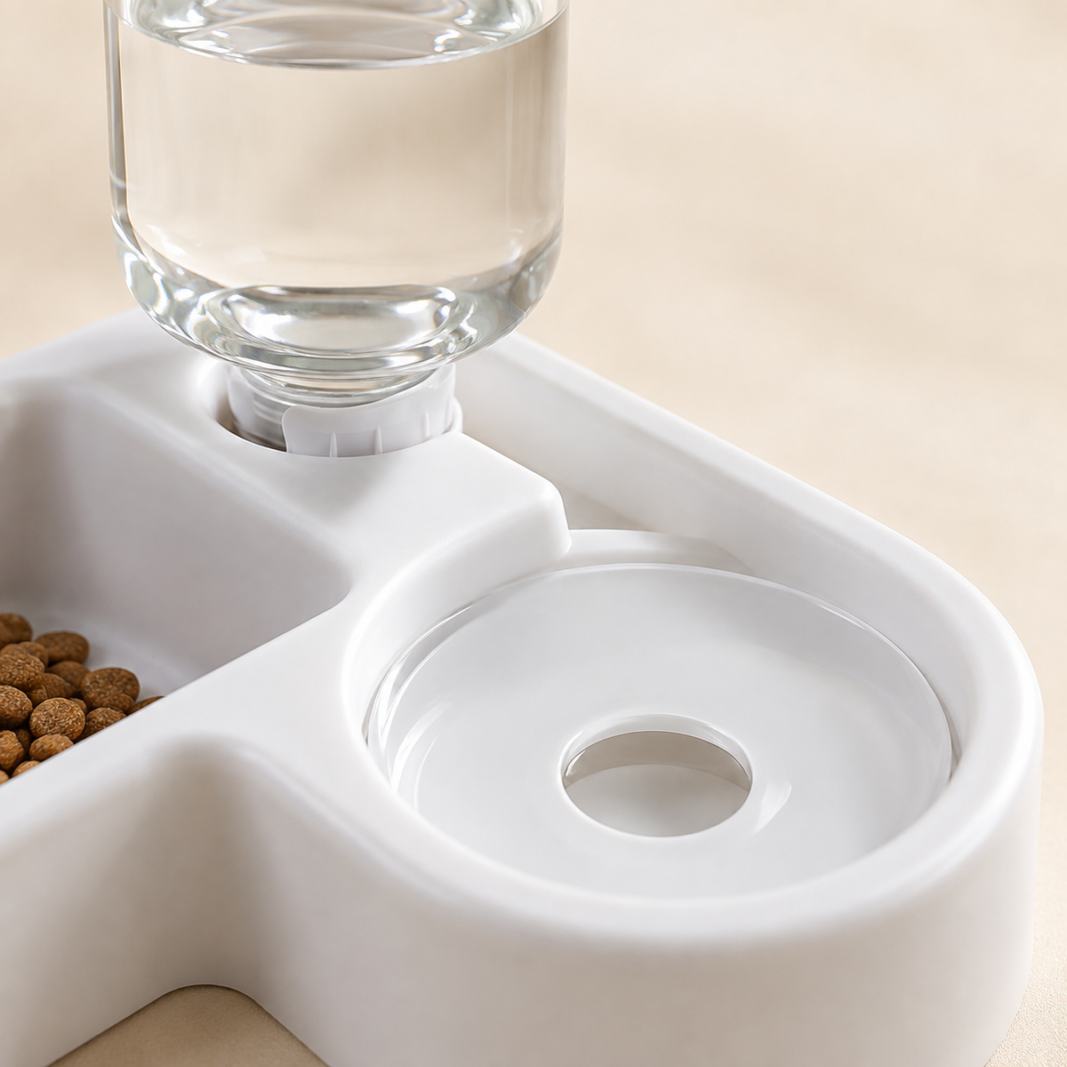 Close-up of the gravity-fed drinking section on the 2-in-1 pet bowl