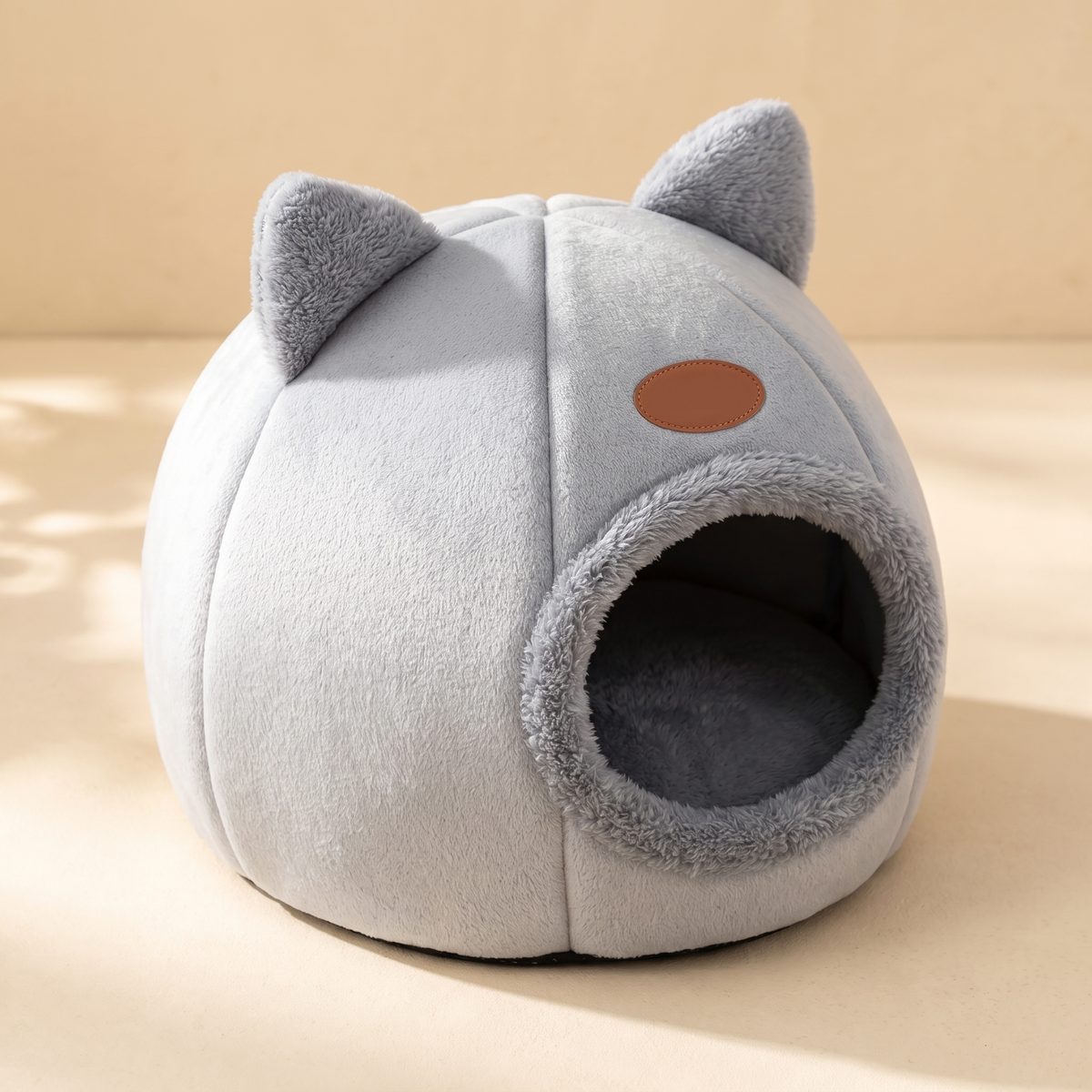 Light grey Cozy Cat-Ear Cave Bed — secondary product angle