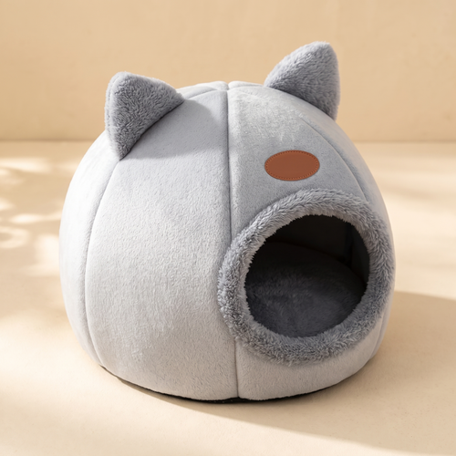 Light grey Cozy Cat-Ear Cave Bed — secondary product angle