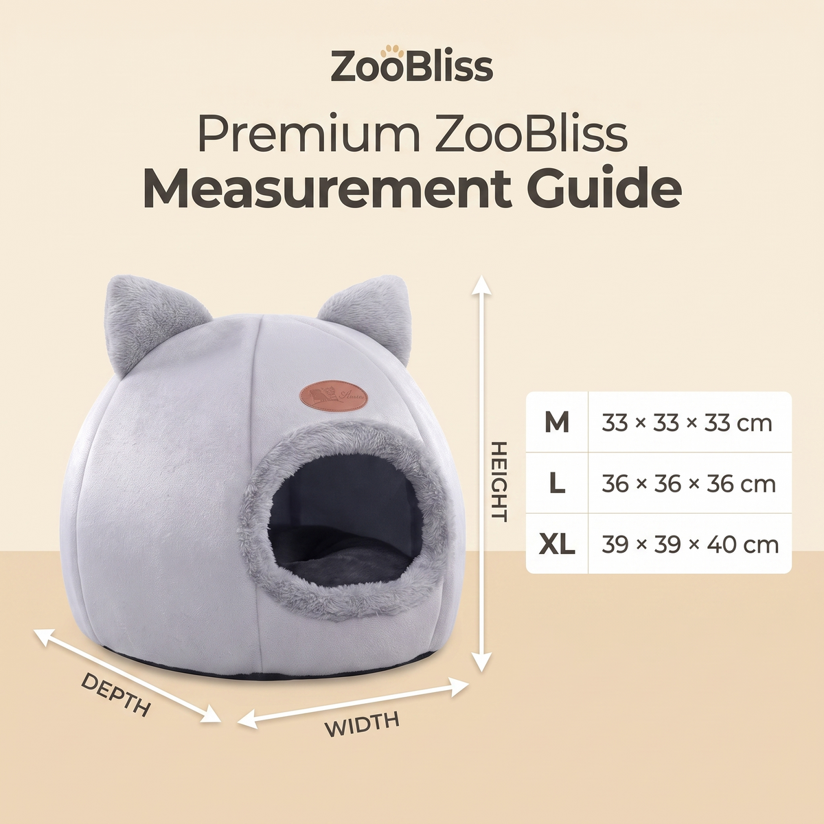 Cozy Cat-Ear Cave Bed dimensions and size guide