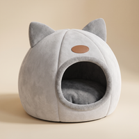 ZooBliss Cozy Cat-Ear Cave Bed in light grey — product hero