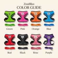 Reflective mesh dog harness colour guide with eight available colours