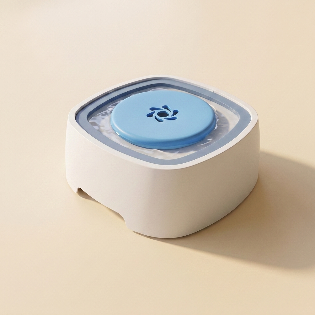 Close-up of the anti-splash floating disc inside the pet water bowl